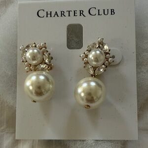 Charter Club Gold and Pearl Cluster Earrings